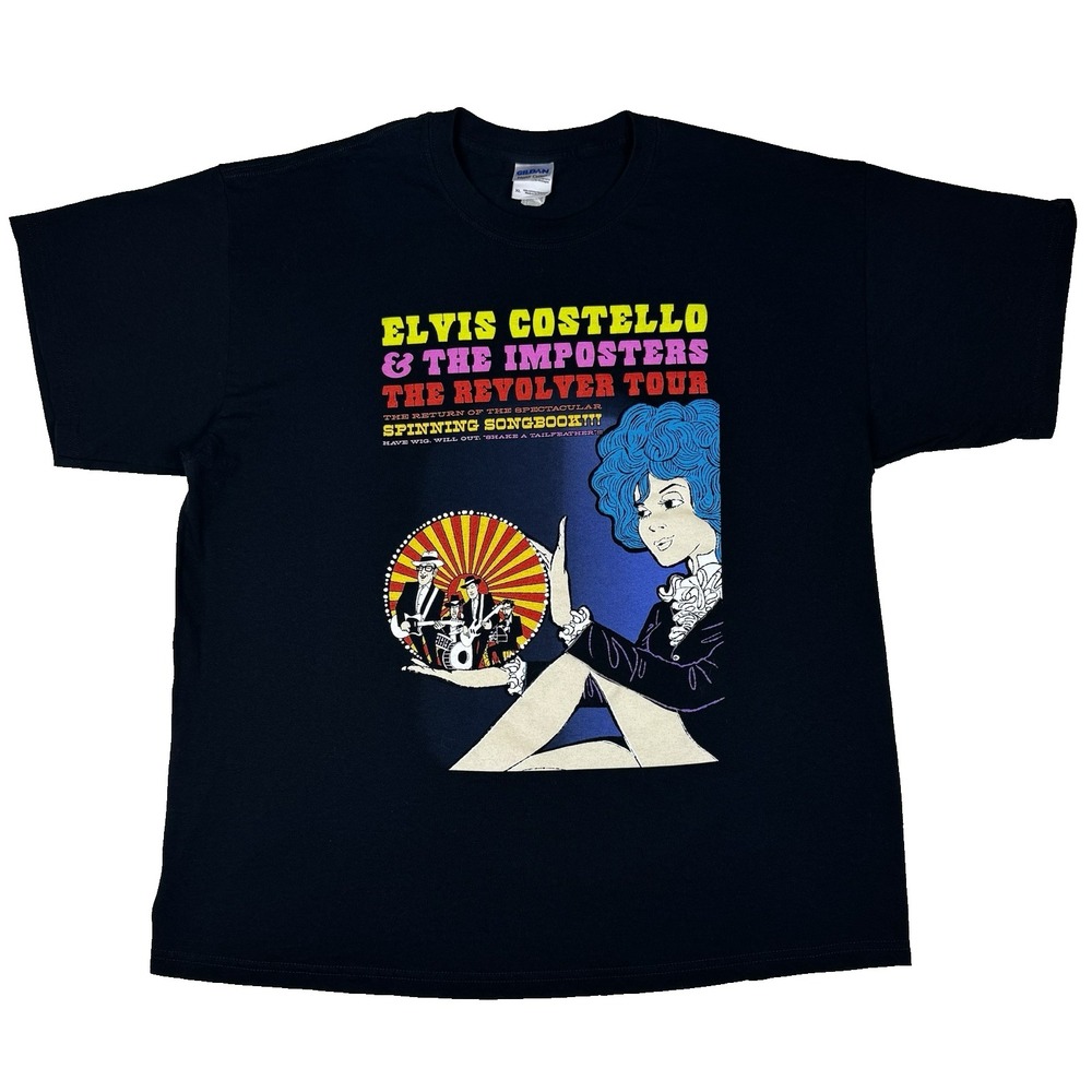 Elvis Costello and The Imposters Revolver Tour T Shirt Mens‎ XL Black Band Biker